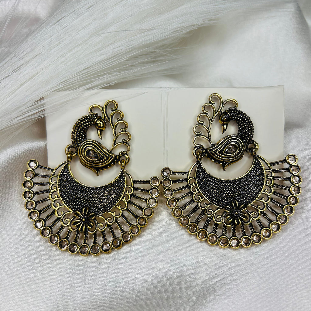 Golden Peacock Shaped Ethnic Drop Earrings